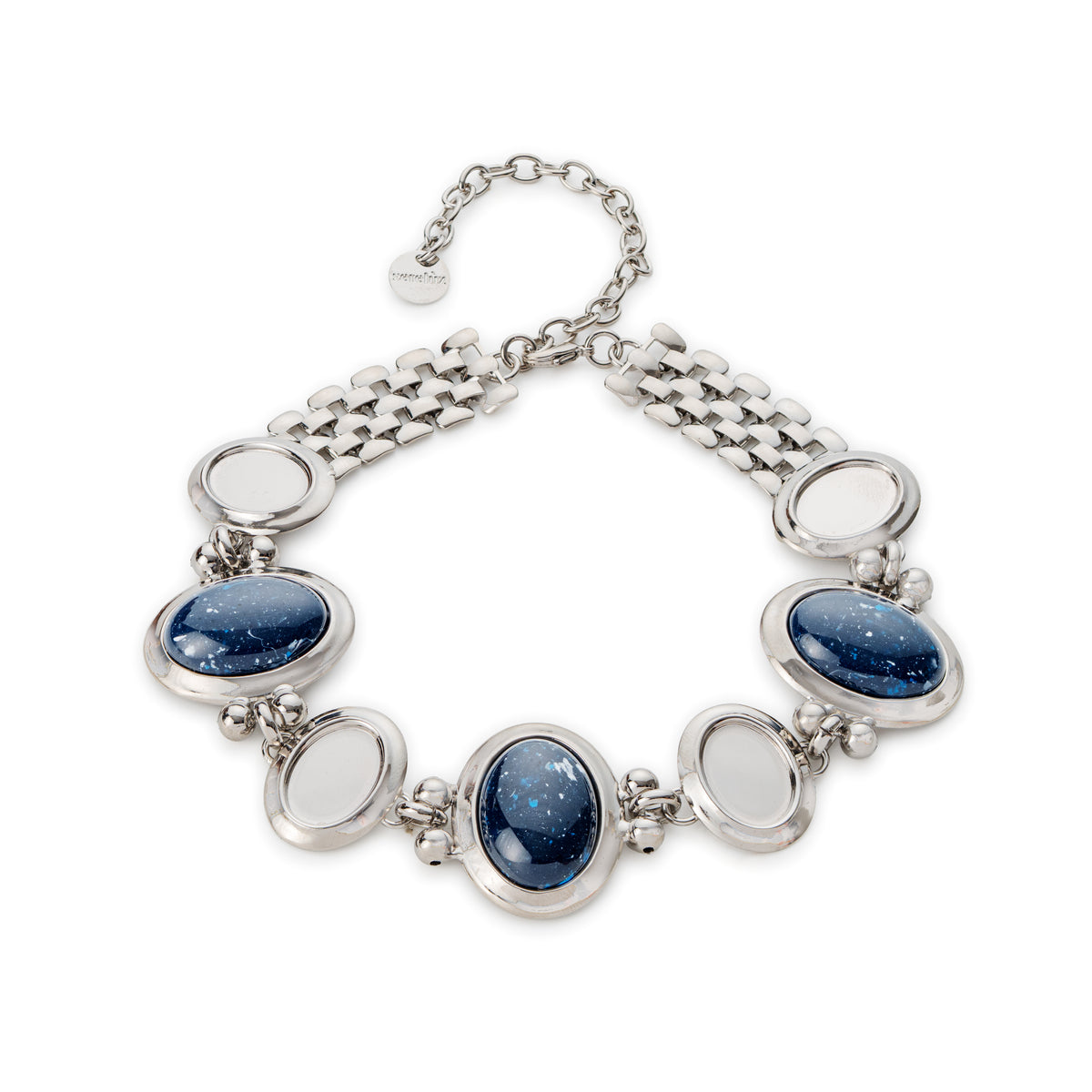 Choker Clara Blu Serelùz con pietre ovali in resina blu e ottone placcato palladio